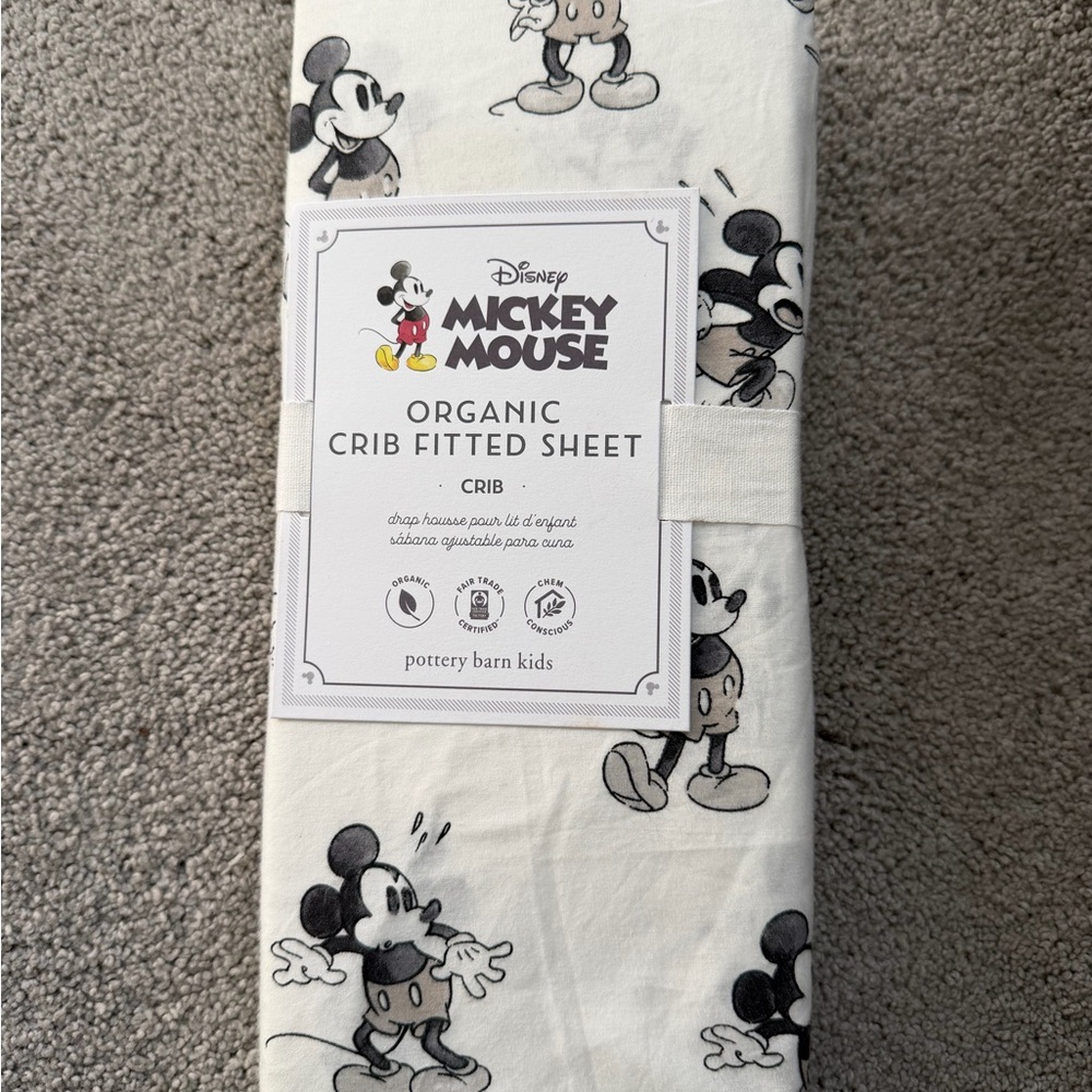 Pottery Barn Kids Mickey Mouse Crib Sheet - White and Black - NEW